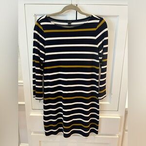 Ann Taylor Striped Navy and Mustard Dress